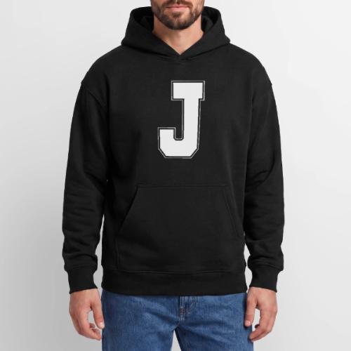White Letter J – Varsity Alphabet Monogram - Oversized Hooded Sweatshirt