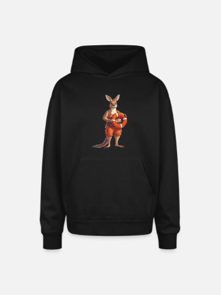 Lifeguard Kangaroo on Duty - Oversized Hooded Sweatshirt - black
