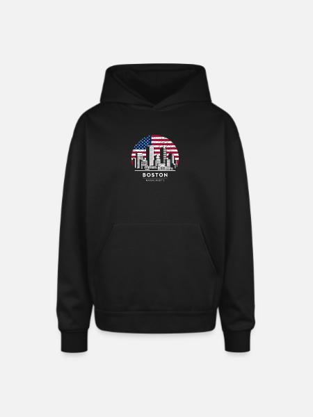 Boston Skyline Flag Emblem - Oversized Hooded Sweatshirt - black