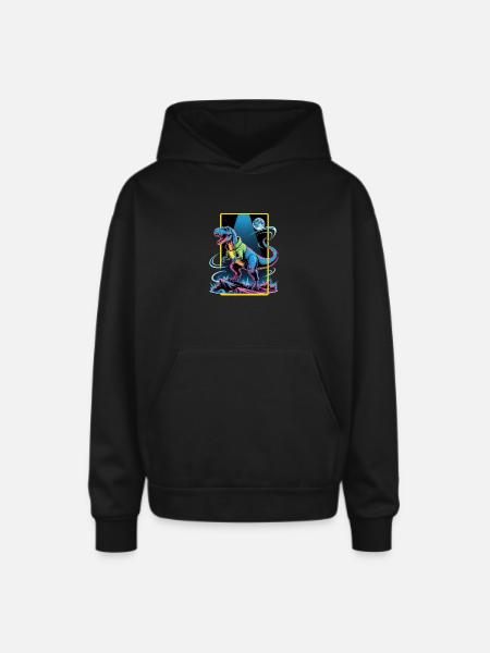 Futuristic T-Rex – Neon Power Beast - Oversized Hooded Sweatshirt - black