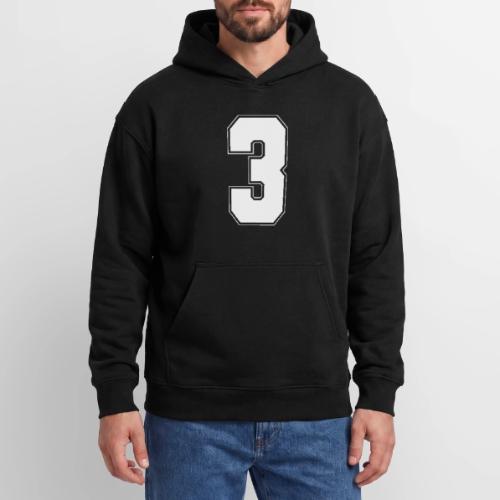White Number 3 – Varsity Font - Oversized Hooded Sweatshirt