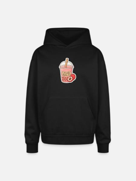 Lychee Bubble Tea Illustration - Oversized Hooded Sweatshirt - black