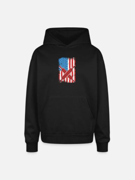 Baking USA Flag - Oversized Hooded Sweatshirt - black