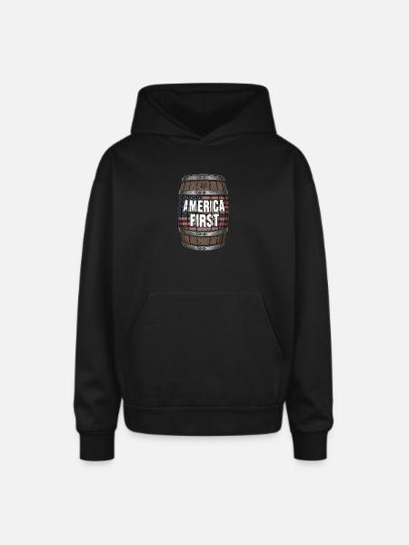 American Flag Wood Barrel - Oversized Hooded Sweatshirt - black