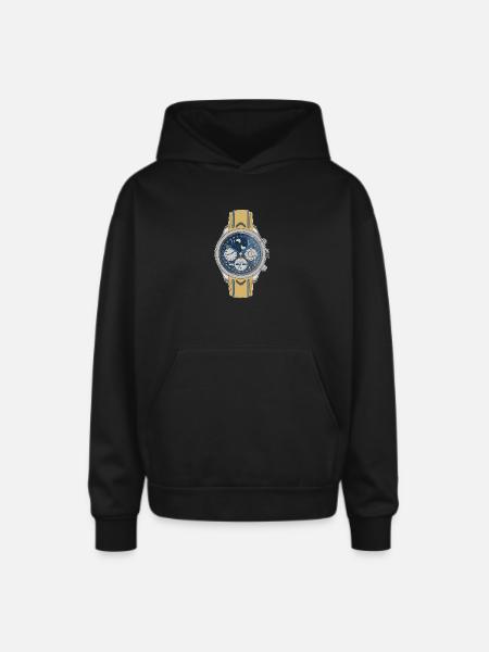 Moonphase Chrono Blue Dial Watch - Oversized Hooded Sweatshirt - black