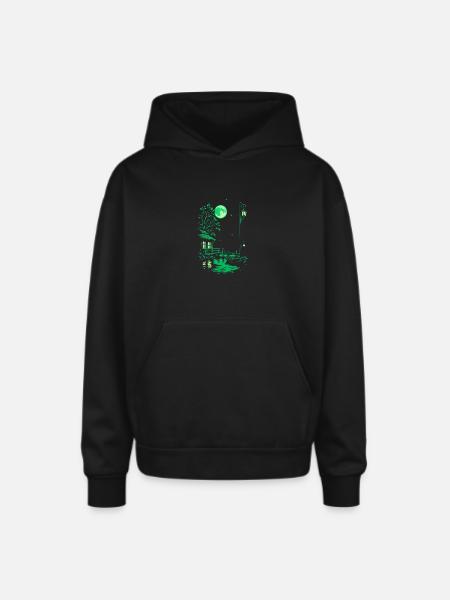 Moonlit Marina - Oversized Hooded Sweatshirt - black