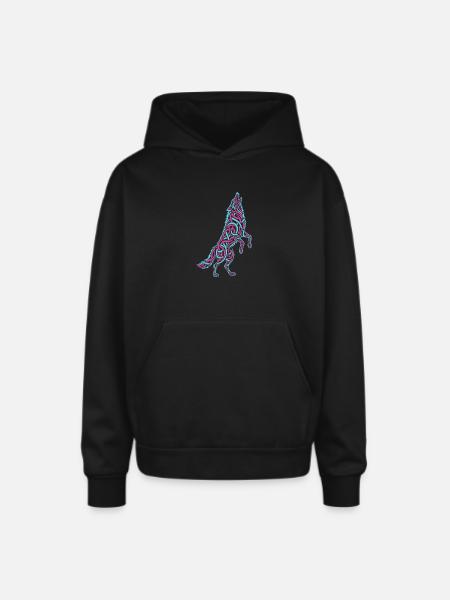 Howling Wolf Calligraffiti - Oversized Hooded Sweatshirt - black