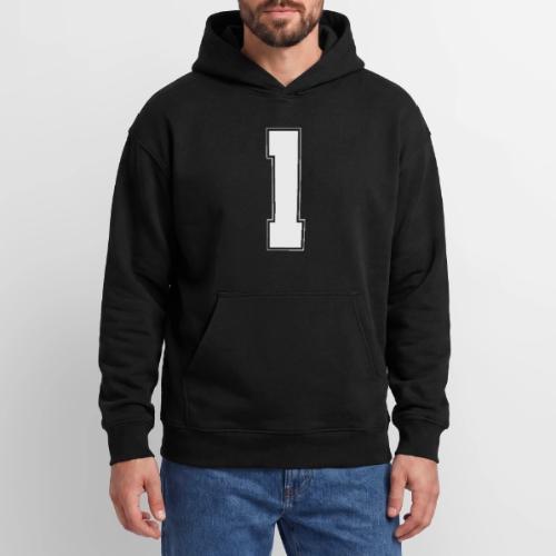 White Number 1 – Varsity Font - Oversized Hooded Sweatshirt