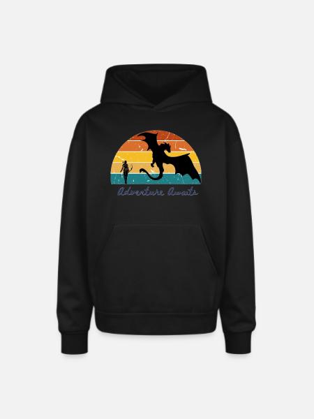 Adventure Awaits Fantasy - Oversized Hooded Sweatshirt - black
