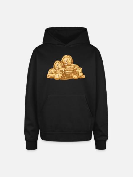 Pile of Gold Coins - Oversized Hooded Sweatshirt - black