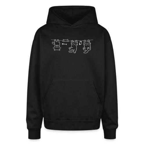Minimalist Hanging Cats Line Art - Cute Kittens - Oversized Hooded Sweatshirt