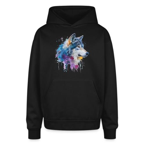 Splash-Art Wolf Head - Oversized Hooded Sweatshirt