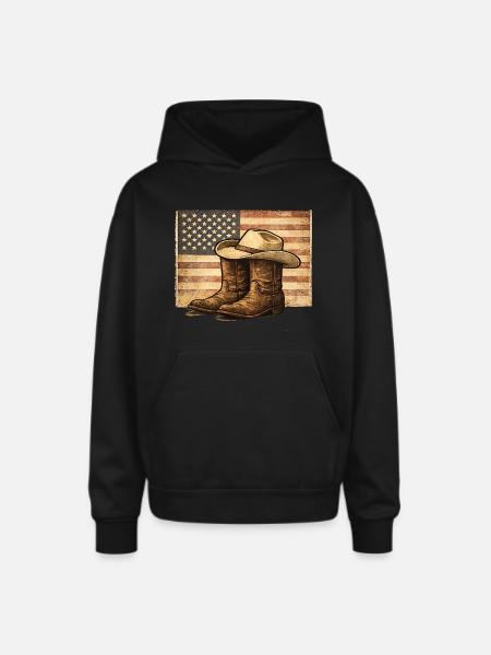 Rustic Rodeo Patriot Western Americana - Oversized Hooded Sweatshirt - black