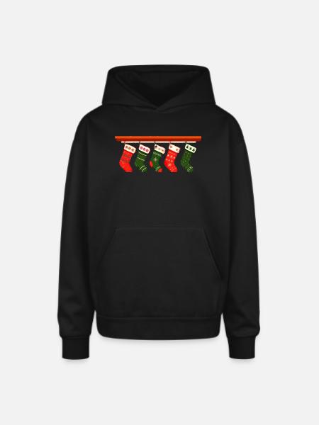 christmas socks t shirt design - Oversized Hooded Sweatshirt - black