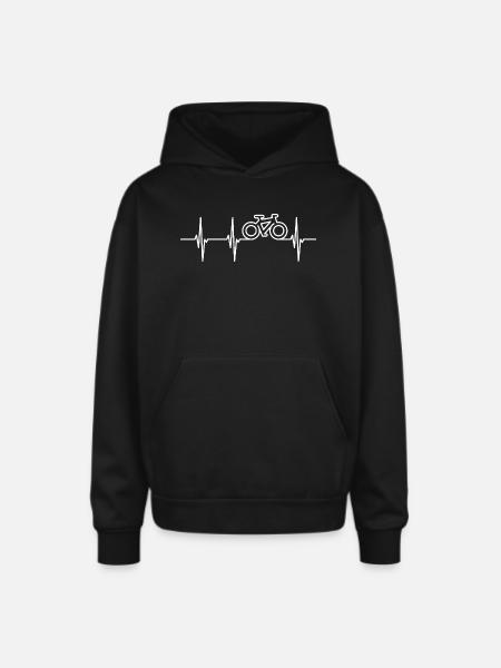 Heartbeat Biker ECG - Oversized Hooded Sweatshirt - black
