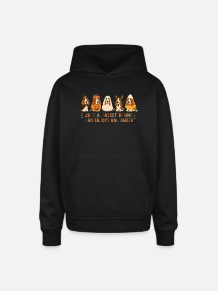 Halloween Basset Hound Crew - Oversized Hooded Sweatshirt - black