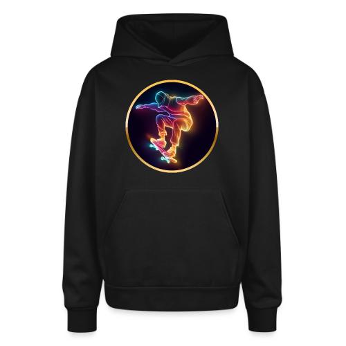 Skateboarding: Midnight Neon Skater - Oversized Hooded Sweatshirt