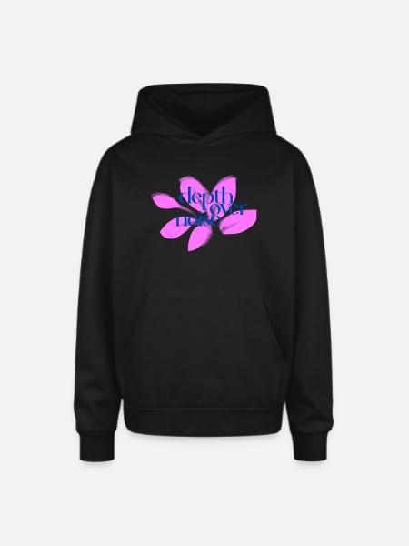 Depth Over Noise Floral - Oversized Hooded Sweatshirt - black