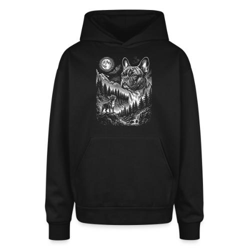 Vintage French Bulldog Moon Howling Tee - Oversized Hooded Sweatshirt