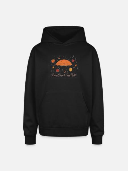 Rainy Days Cozy Nights Umbrella - Oversized Hooded Sweatshirt - black