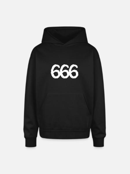 666 symbol number white - Oversized Hooded Sweatshirt - black