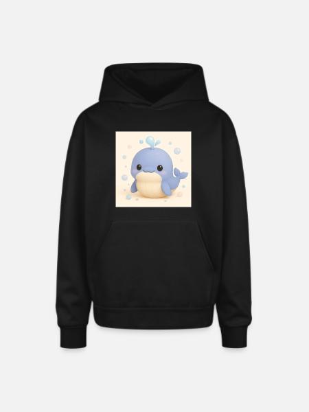 Bubble Whale - Oversized Hooded Sweatshirt - black