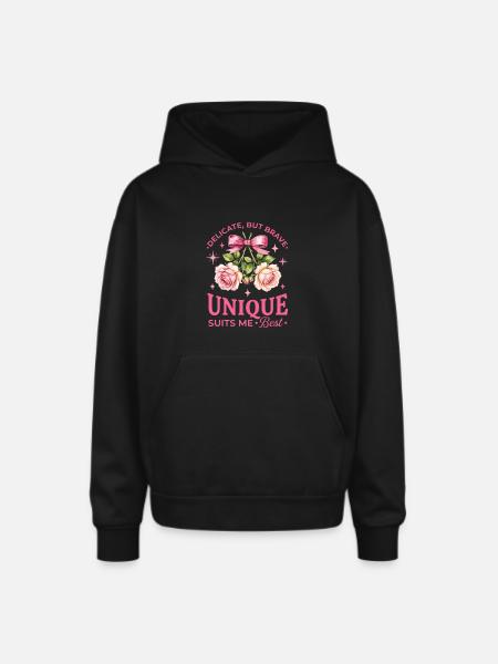 Unique Rose Bloom Ribbon - Oversized Hooded Sweatshirt - black