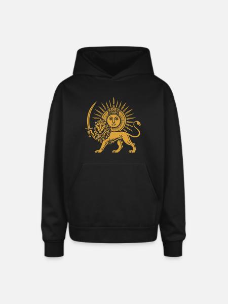 Solar Crowned Lion Emblem - Oversized Hooded Sweatshirt - black