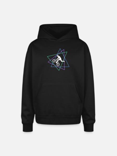 Geometric BMX Stunt Rider - Oversized Hooded Sweatshirt - black