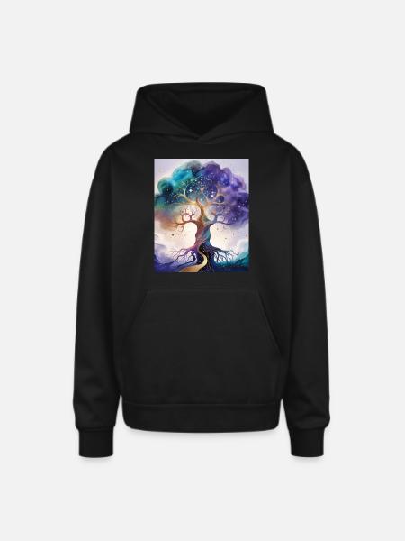 Nebula Bloom - Oversized Hooded Sweatshirt - black