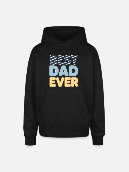Best Dad Ever Striped Letters - Oversized Hooded Sweatshirt - black