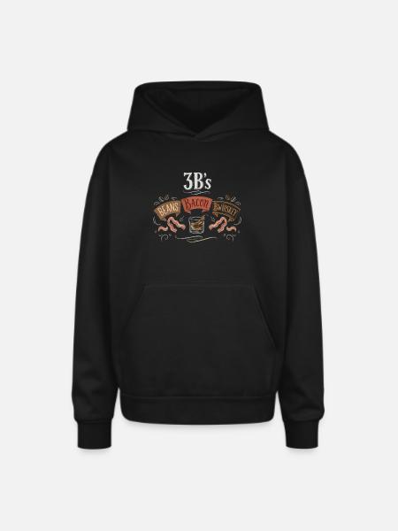 3Bs Beans Bacon and Bwhiskey - Oversized Hooded Sweatshirt - black