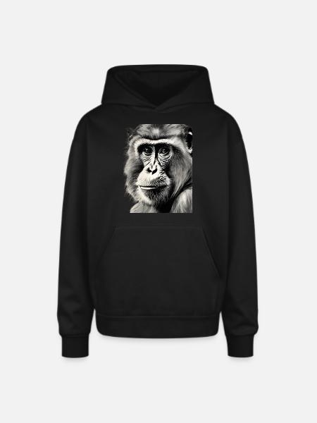 Chimp in Charcoal 3 - Oversized Hooded Sweatshirt - black