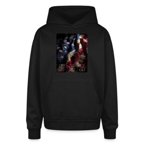 USA: Worn Stars and Stripes - Oversized Hooded Sweatshirt
