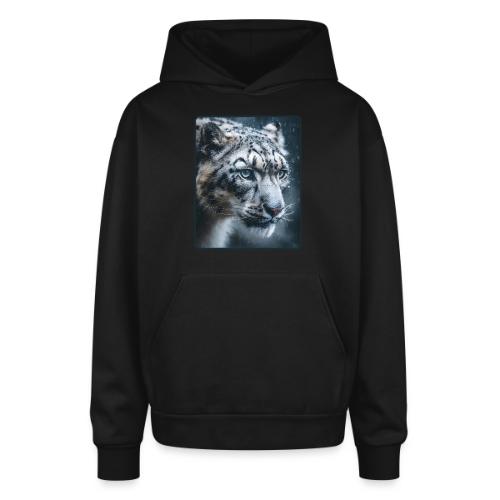 Snow Leopard Blue Eyes Design - Oversized Hooded Sweatshirt