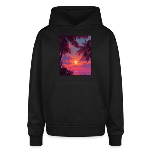 Tropical Sunset Palm Silhouette Design - Oversized Hooded Sweatshirt