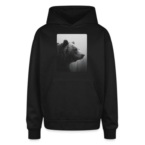 Grizzly Bear Black White Portrait Design - Oversized Hooded Sweatshirt