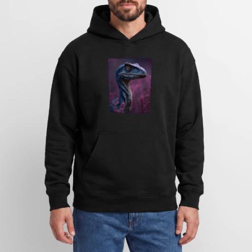 Blue Velociraptor Portrait Design - Oversized Hooded Sweatshirt