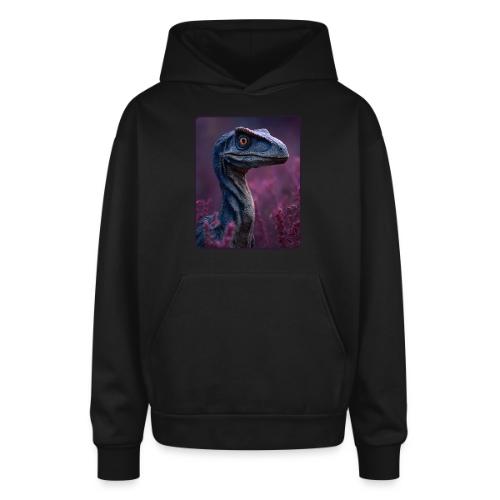 Blue Velociraptor Portrait Design - Oversized Hooded Sweatshirt
