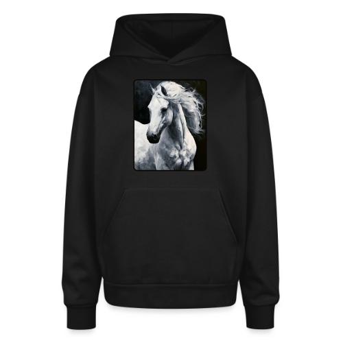 White Horse Oil Painting Design - Oversized Hooded Sweatshirt