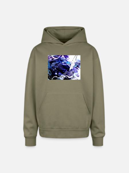 Moonlit Oni Blade - Oversized Hooded Sweatshirt - olive