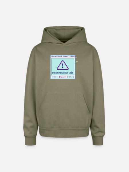 Glitchy System Overload 2026 - Oversized Hooded Sweatshirt - olive