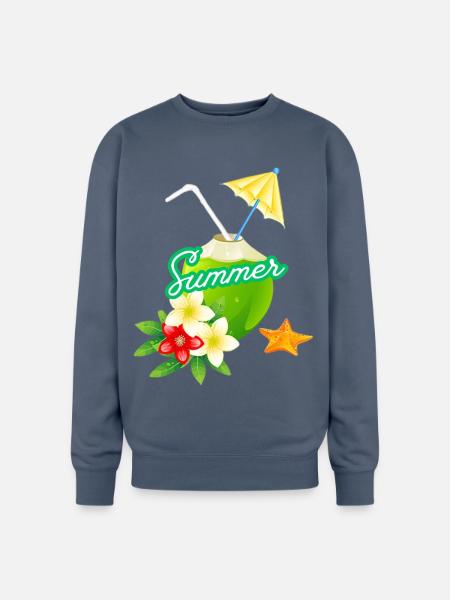 Tropical Summer Coconut with Flowers - Oversized Crewneck Sweatshirt - stone blue
