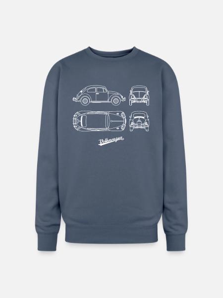 Volkswagen VW Blueprint Beetle White With VW Logo - Oversized Crewneck Sweatshirt - stone blue