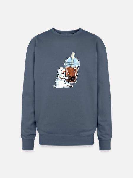 Snowman Bubble Tea Cup - Oversized Crewneck Sweatshirt - stone blue