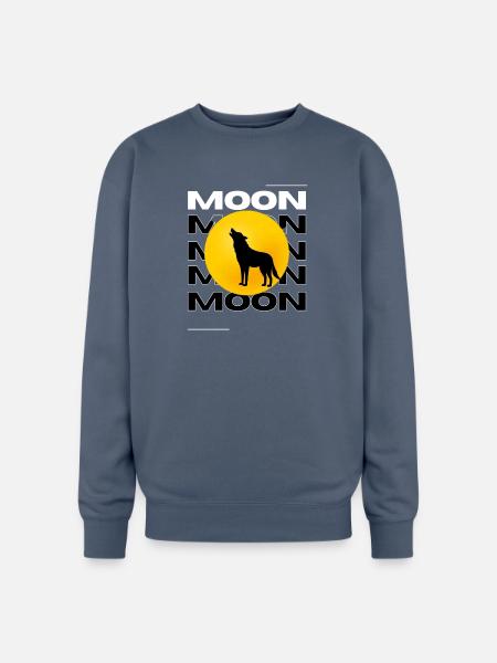 Howling Wolf Full Moon Graphic - Oversized Crewneck Sweatshirt - stone blue