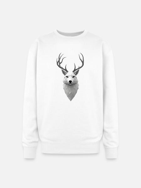 Geometric Winter Elk Illustration - Oversized Crewneck Sweatshirt - white