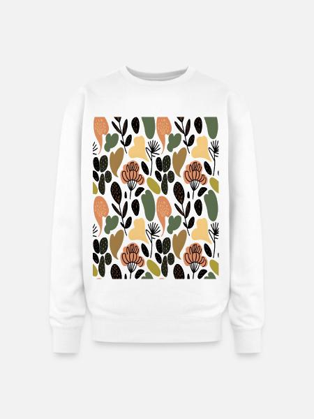 Rustic Botanical Floral Pattern - Oversized Crewneck Sweatshirt - white