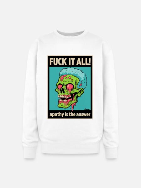 Apathy Skull Graphic with Bold Text - Oversized Crewneck Sweatshirt - white