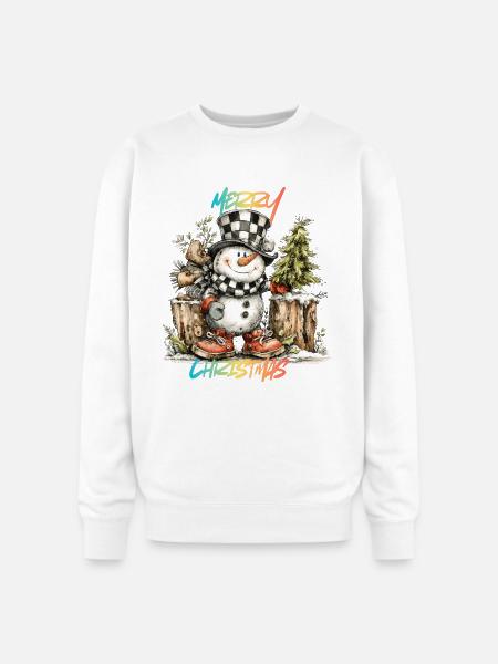 Checkerboard Snowman Christmas Tee - Oversized Crewneck Sweatshirt - white